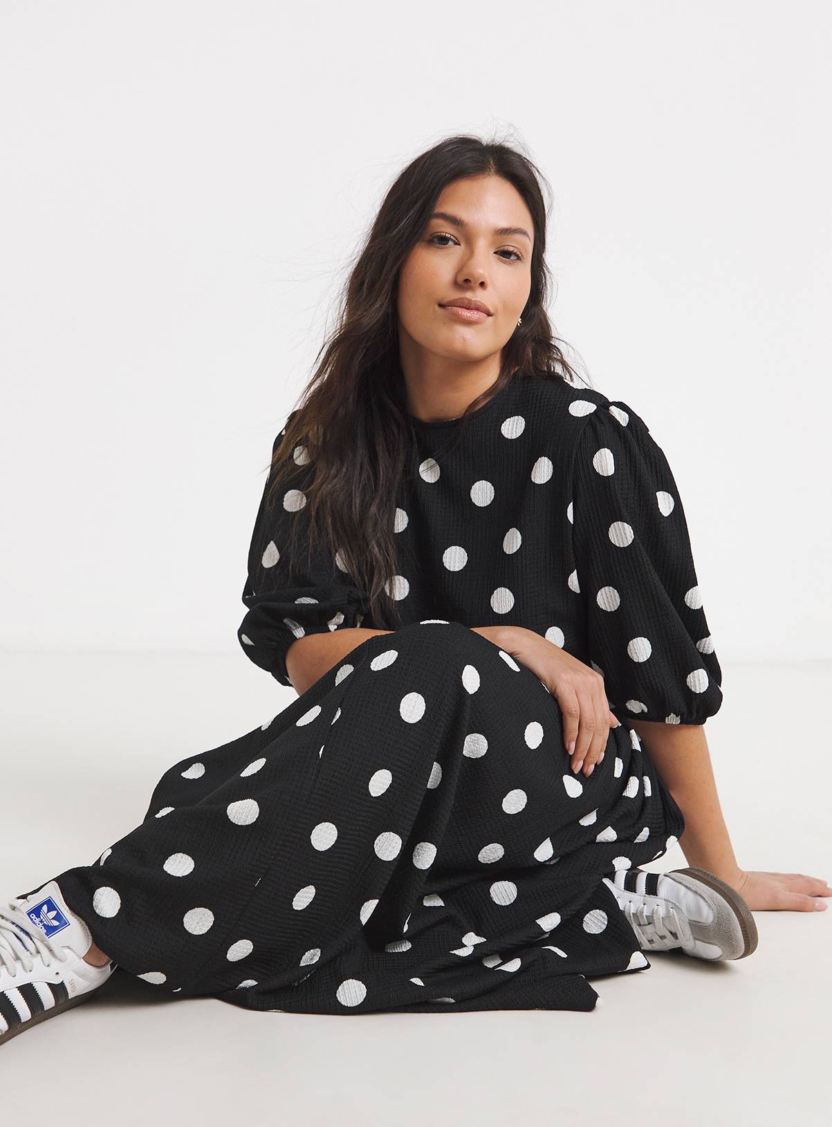 SIMPLY BE Waffle Drop Hem Spot Print Maxi Dress 12 - Image 3